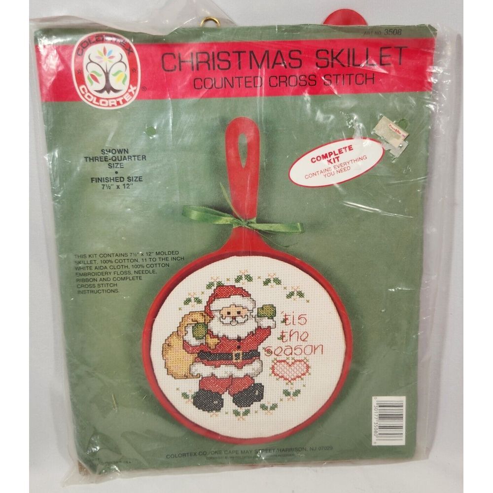 Colortex CHRISTMAS SKILLET counted CROSS STITCH Kit Santa Tis The Season 1989‎